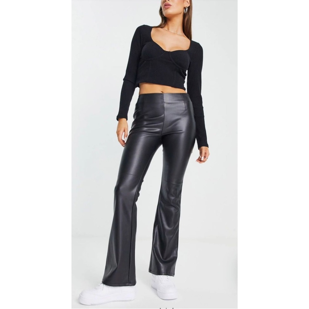 ASOS Design Faux Leather Flare Leg Pants in Black